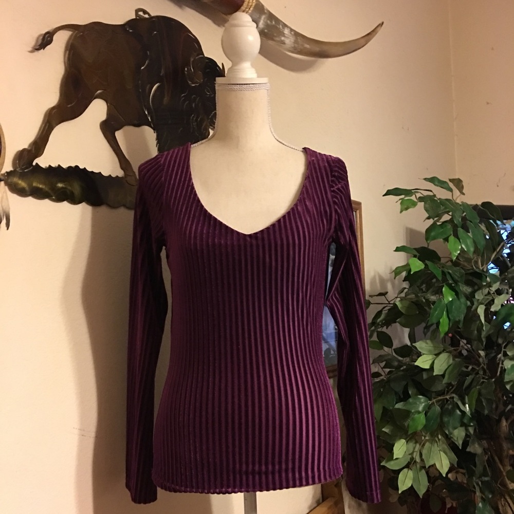 Moda international purple stretch velvet top S